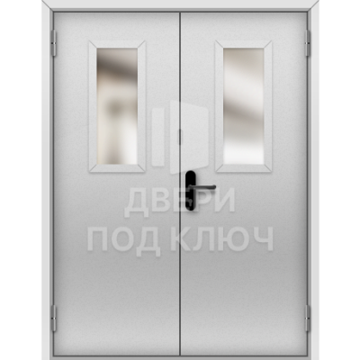 Остекленная противопожарная двупольная серая дверь 3-го типа ДПК-18027